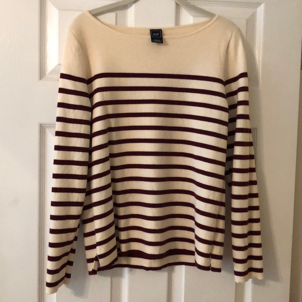 Boatneck Burgundy and Cream 100% Wool Sweater